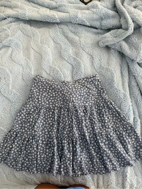 Blue Floral Tiered A-Line Skirt